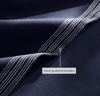 Signature Embellished Sheet Set - Coastal Navy/White Sail Stitch