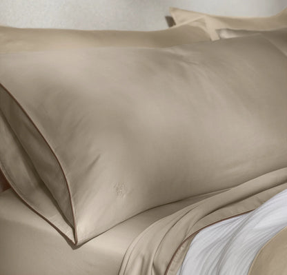 Signature Embellished Pillowcase Set - Oak/Walnut Piped Edge