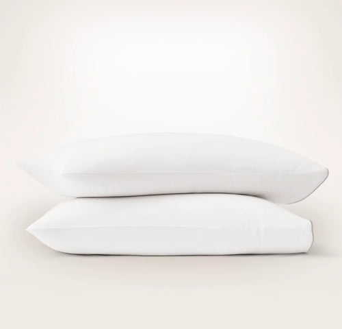 Signature Embellished Pillowcase Set - White/Shore Piped Edge