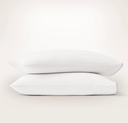 Signature Embellished Pillowcase Set - White/Shore Piped Edge
