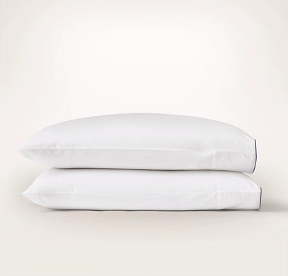 Percale Embellished Pillowcase Set - White/Coastal Navy Piped Edge