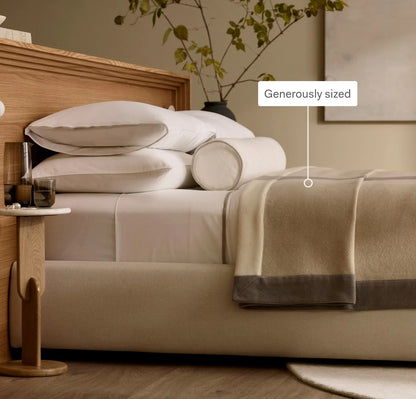 Fine Merino Wool Bed Blanket - Cream/Pewter/Oak Trielle