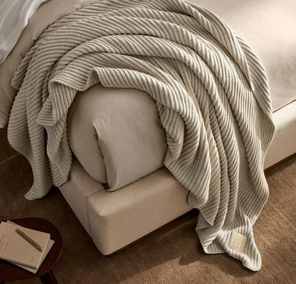 Sunday Knit Throw Blanket - Heathered Oatmeal/Heathered Pewter