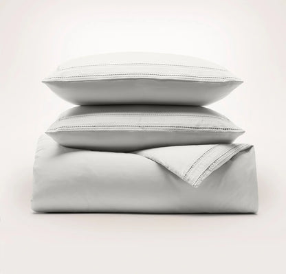 Signature Embellished Duvet Set - Mist/Mist Ladder Stitch
