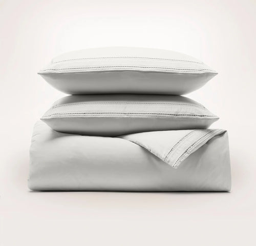 Signature Embellished Duvet Set - Mist/Mist Ladder Stitch