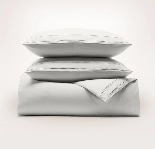 Signature Embellished Duvet Set - Mist/Mist Ladder Stitch
