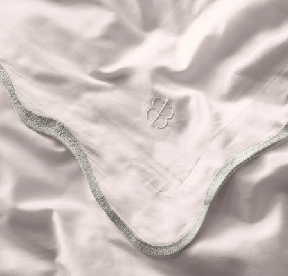 Signature Embellished Duvet Set - White/Mist Curved Edge