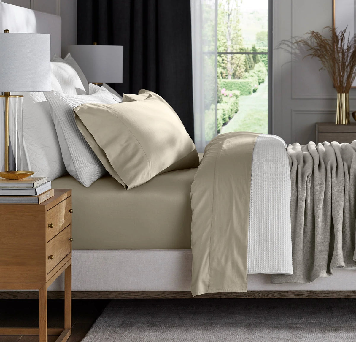 Percale Hemmed Fitted Sheet - Oak