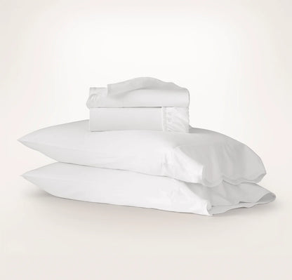 Percale Embellished Sheet Set - White/White Curved Edge