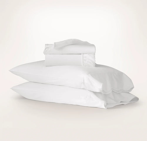 Percale Embellished Sheet Set - White/White Curved Edge