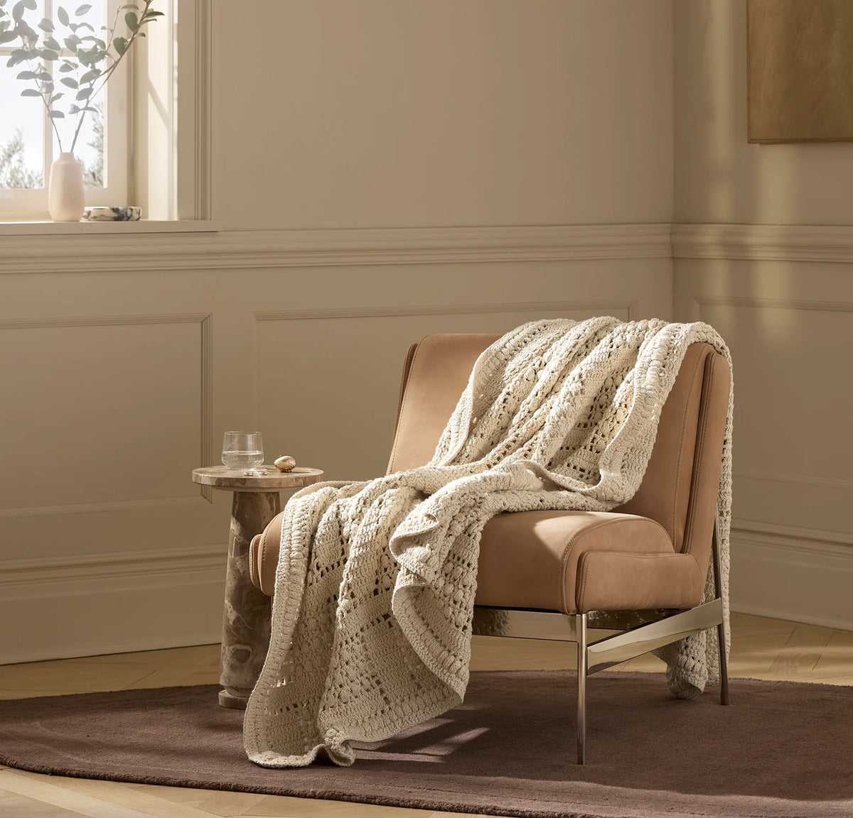 Summer Crochet Throw Blanket - Natural