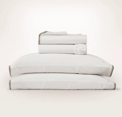 Percale Embellished Sheet Set - White/Pewter/Oak Trielle