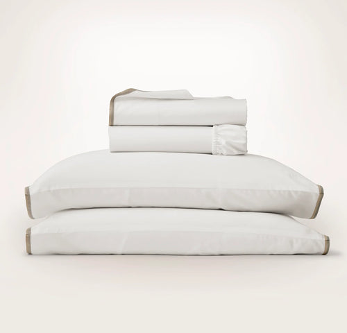Percale Embellished Sheet Set - White/Pewter/Oak Trielle