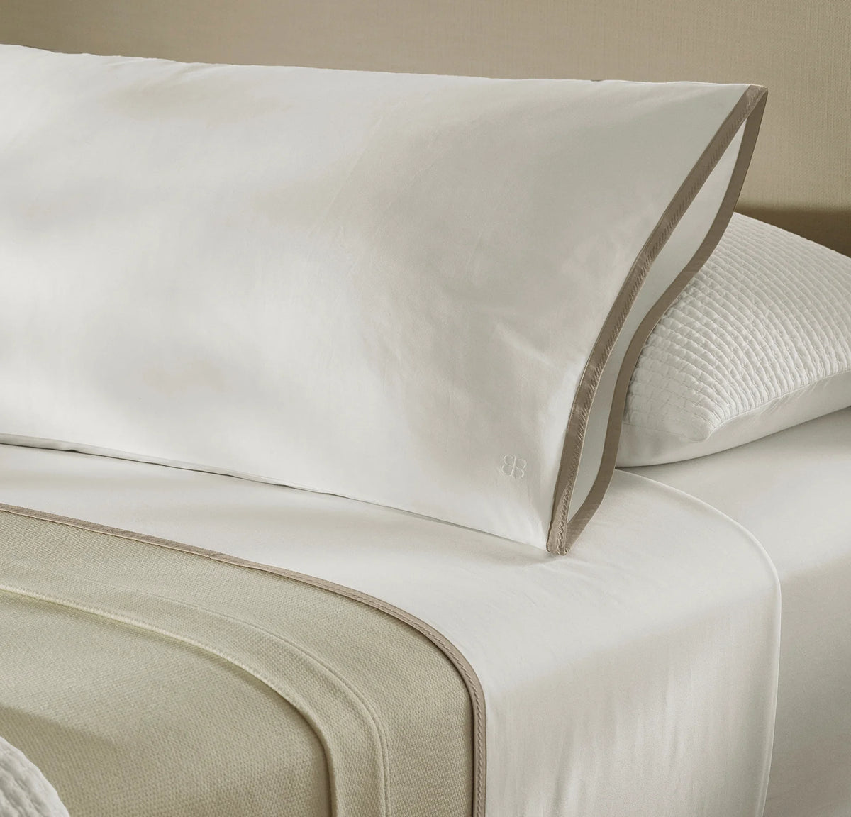 Percale Embellished Pillowcase Set - White/Oak Framed