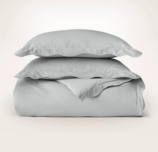 Percale Embellished Duvet Set - Shore/Shore Curved Edge
