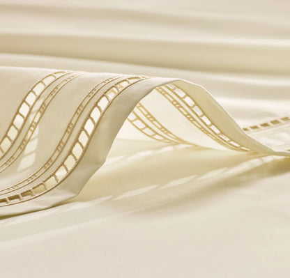 Signature Embellished Sheet Set - Cream/Sand Ladder Stitch