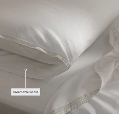 Signature Embellished Pillowcase Set - White/Shore/Sand Sail Stitch