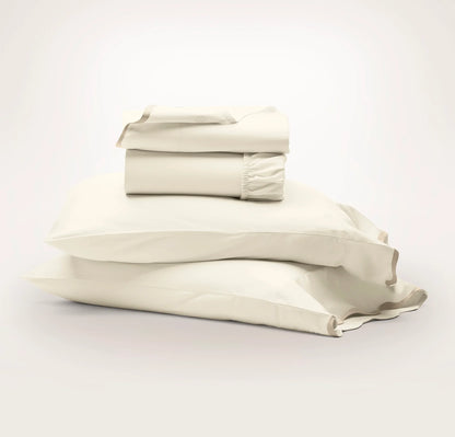 Signature Embellished Sheet Set - Cream/Sand Curved Edge