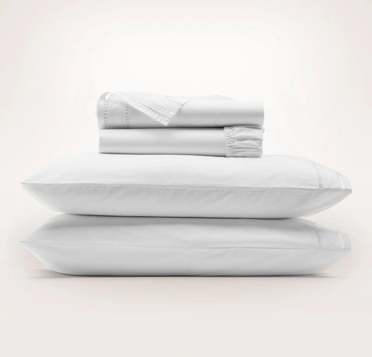 Signature Embellished Sheet Set - White/White Ladder Stitch