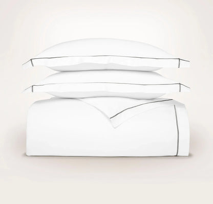 Signature Embellished Duvet Set - White/Stone Embroidered