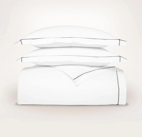 Signature Embellished Duvet Set - White/Stone Embroidered