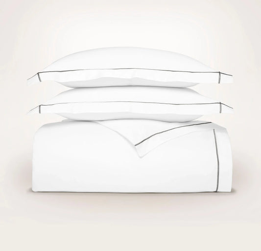 Signature Embellished Duvet Set - White/Stone Embroidered