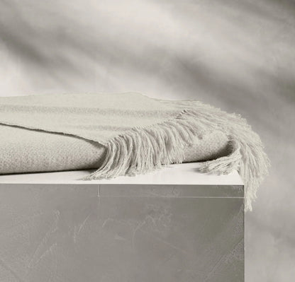Alpaca Pin Check Oversized Throw Blanket - Ivory/Pewter