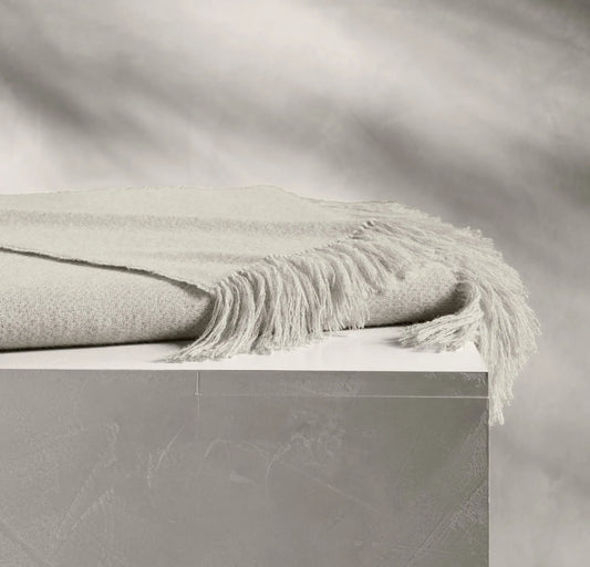 Alpaca Pin Check Oversized Throw Blanket - Ivory/Pewter