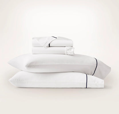 Signature Embellished Sheet Set - White/Coastal Navy Embroidered