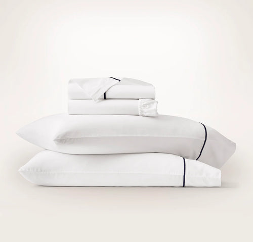 Signature Embellished Sheet Set - White/Coastal Navy Embroidered