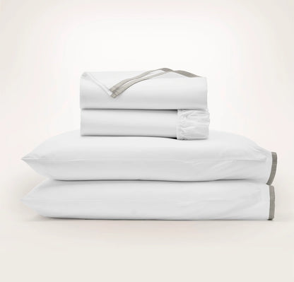 Percale Embellished Sheet Set - White/Pewter Framed