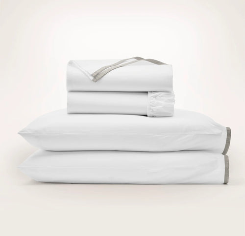 Percale Embellished Sheet Set - White/Pewter Framed