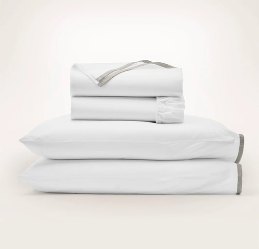 Percale Embellished Sheet Set - White/Pewter Framed