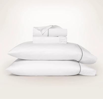 Percale Embellished Sheet Set - White/Shore Embroidered