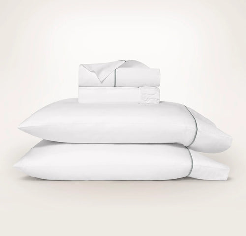 Percale Embellished Sheet Set - White/Shore Embroidered