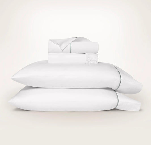 Percale Embellished Sheet Set - White/Shore Embroidered