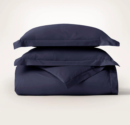 Percale Hemmed Duvet Set - Coastal Navy