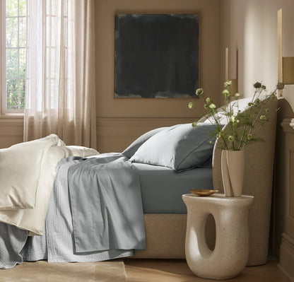 Signature Embellished Sheet Set - Shore/Bluestone Piped Edge