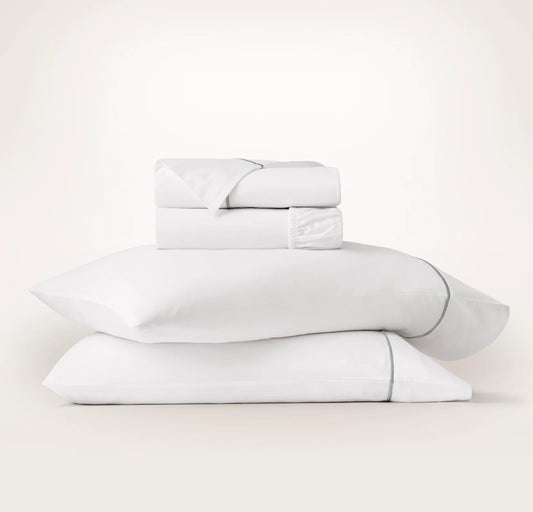 Signature Embellished Sheet Set - White/Shore Embroidered