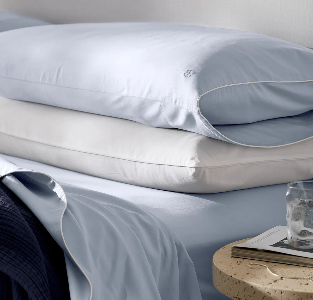Percale Embellished Sheet Set - Hydrangea/White Piped Edge