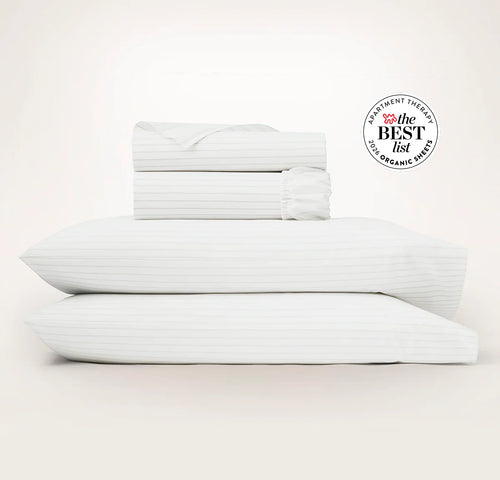 Percale Hemmed Sheet Set - White/Oak Simple Stripe