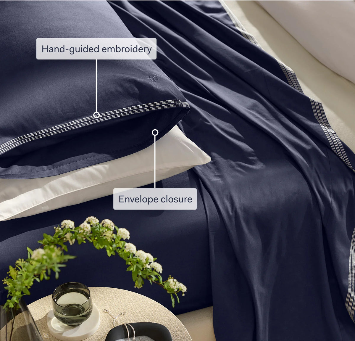 Signature Embellished Pillowcase Set - White/Shore/Sand Sail Stitch