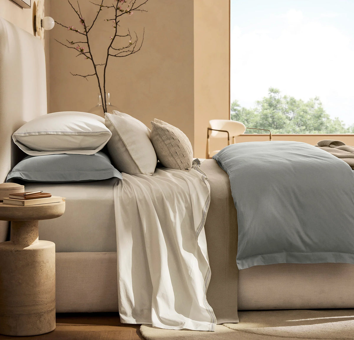 Signature Embellished Pillowcase Set - White/Shore/Sand Sail Stitch