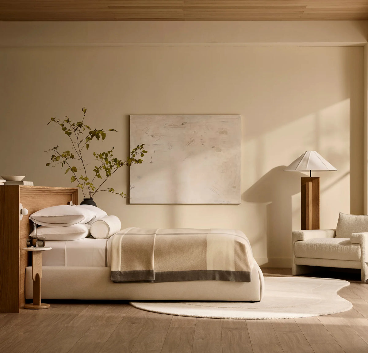 Fine Merino Wool Bed Blanket - Cream/Pewter/Oak Trielle
