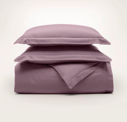 Percale Hemmed Duvet Set - Plum