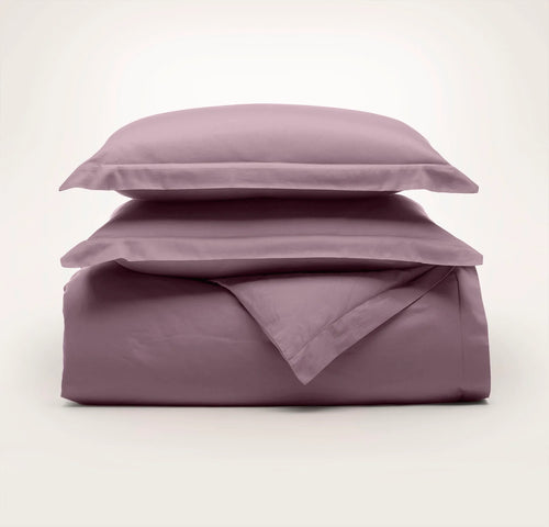 Percale Hemmed Duvet Set - Plum