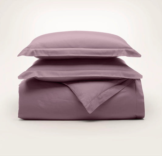 Percale Hemmed Duvet Set - Plum