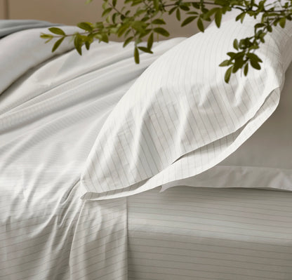 Percale Hemmed Pillowcase Set - White/Oak Simple Stripe