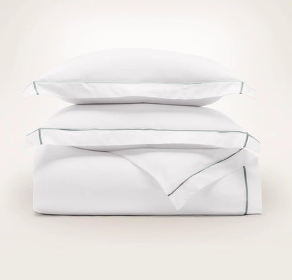 Percale Embellished Duvet Set - White/Shore Embroidered