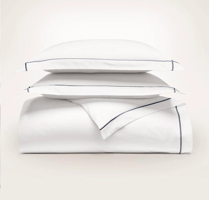 Percale Embellished Duvet Set - White/Mineral Embroidered